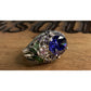 Sterling Silver 925 Blue CZ Cocktail Ring Ornate Enamel Statement Ring Size 6.5
