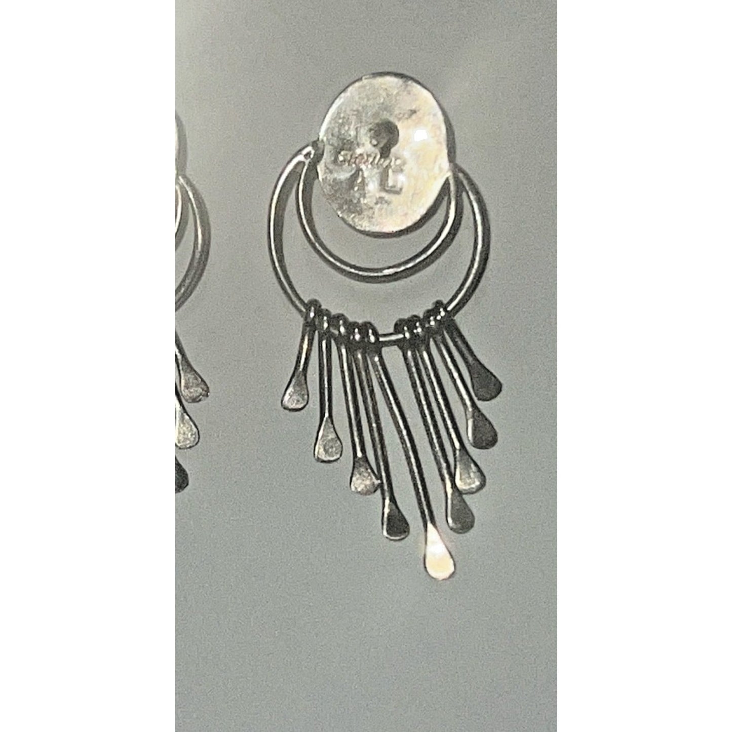 Vintage Sterling Silver AL Signed Onyx Dangle Earrings Southwestern Style
