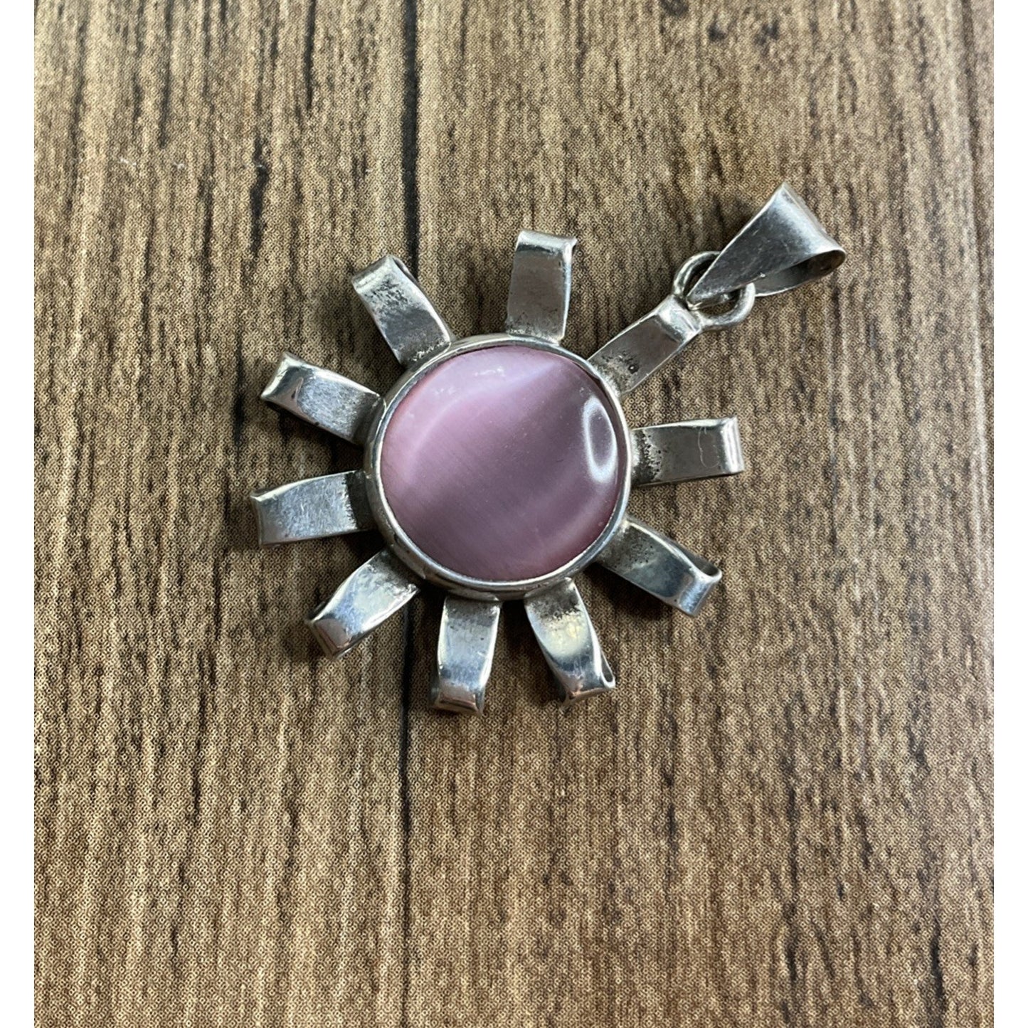 Sterling Silver Pink Cat’s Eye Sun Pendant