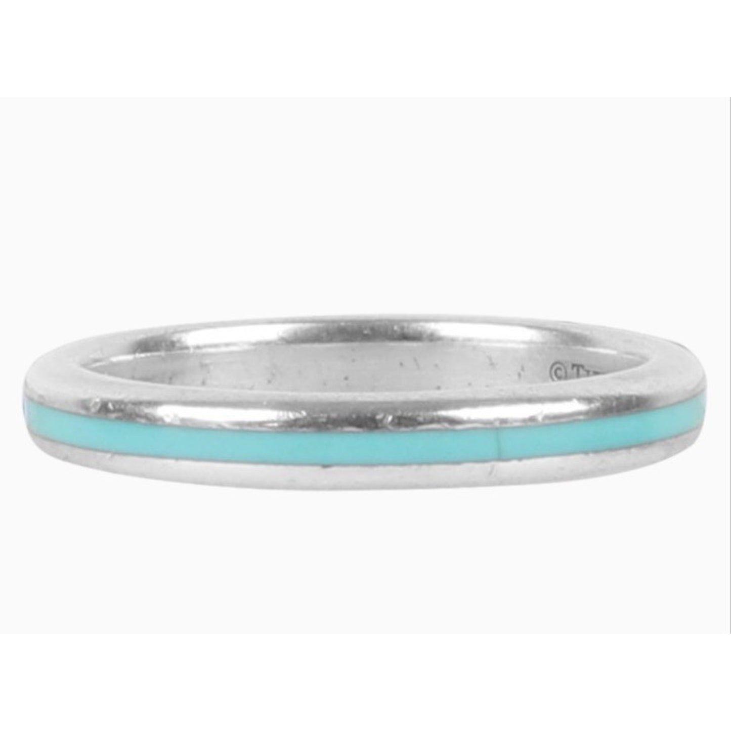 Retired Tiffany & Co. Blue Enamel Sterling Silver Narrow Stripe Band Ring Size 8