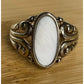 Vintage Sterling Silver Mother of Pearl Ring Oval Cabochon Scroll Filigree Sz 8