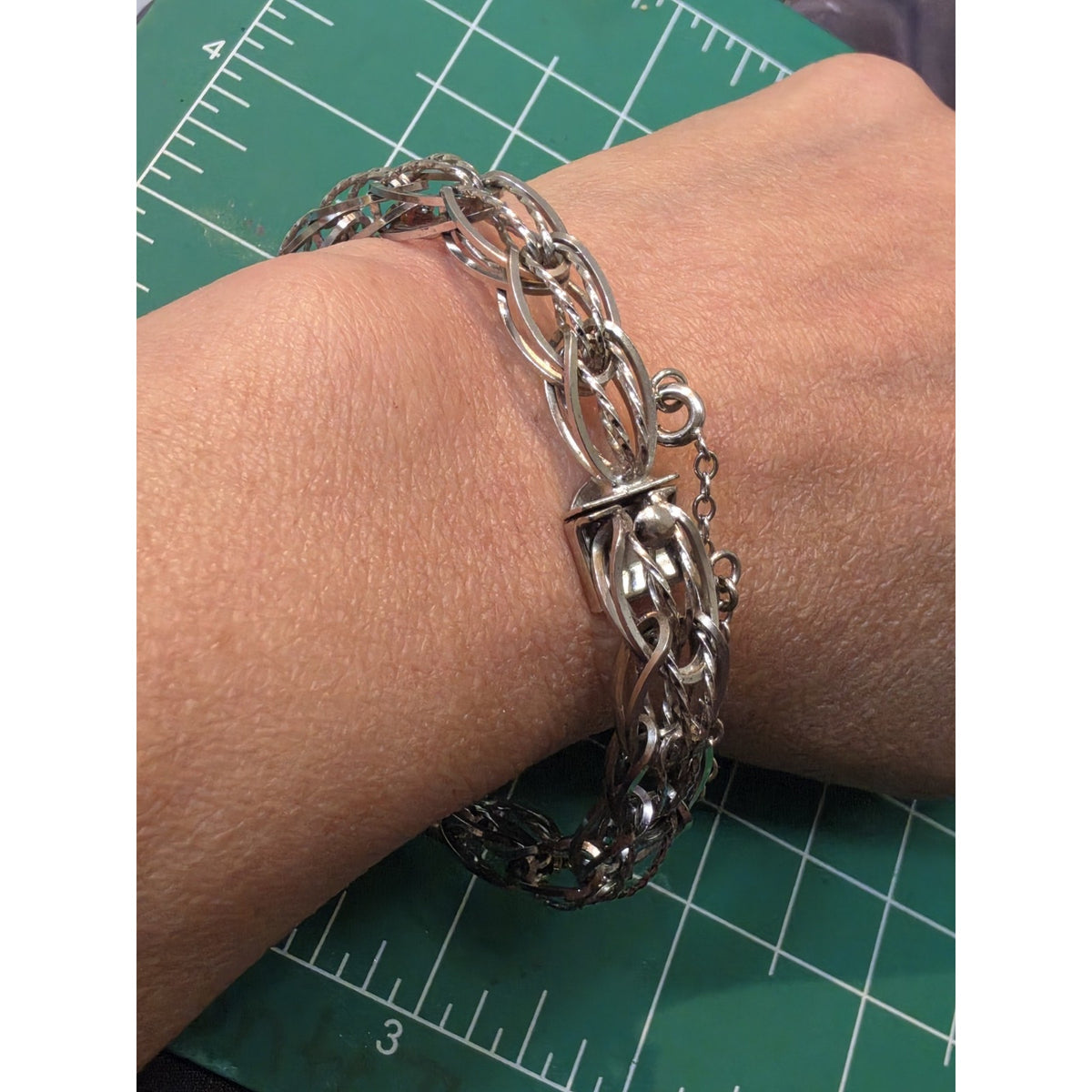 Vintage Silver Silver Braided Woven Oval Twisted Diamond Cut Link Bracelet 7.5”