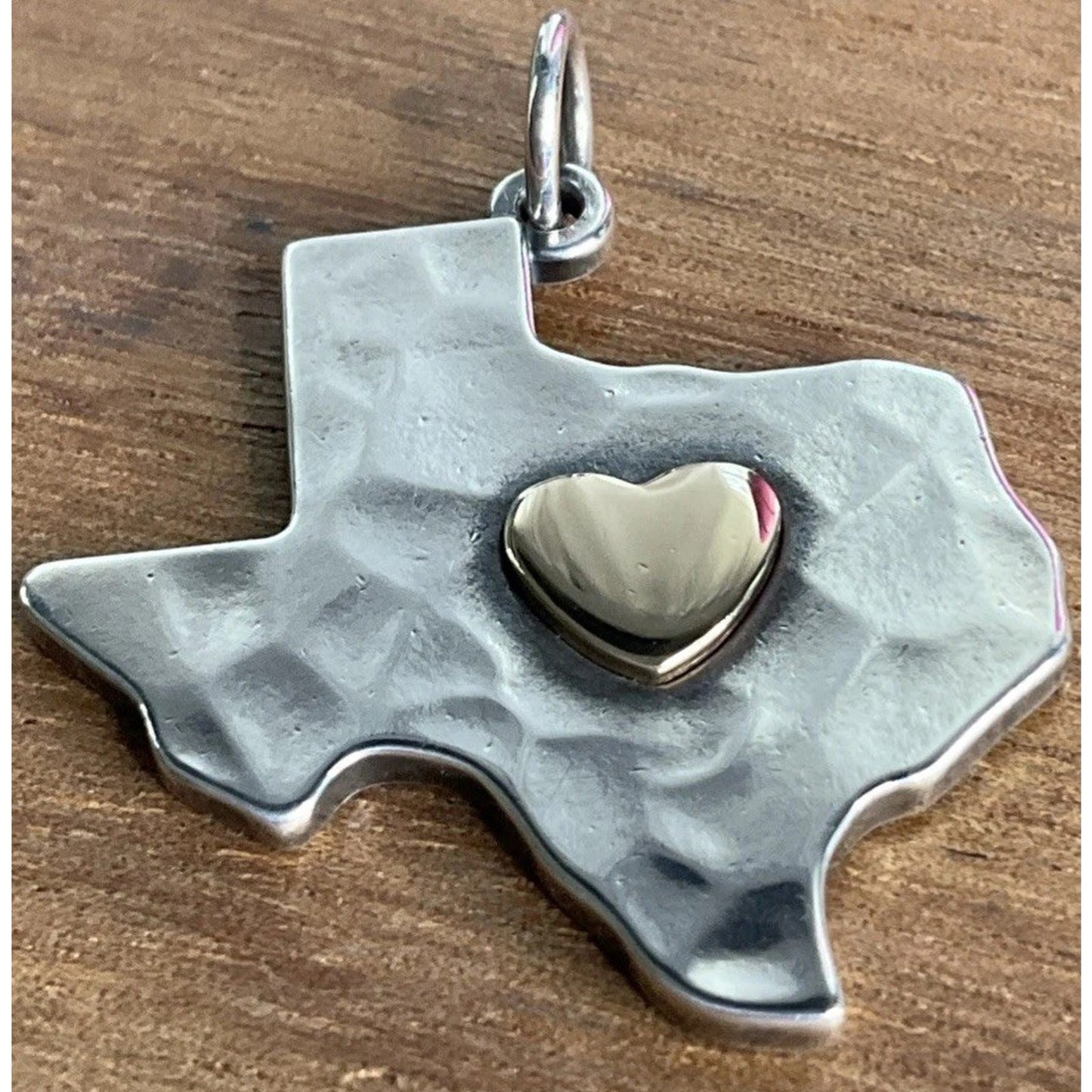 Retired James Avery Deep in the Heart Of Texas Hammered 925 & 14k Heart Pendant