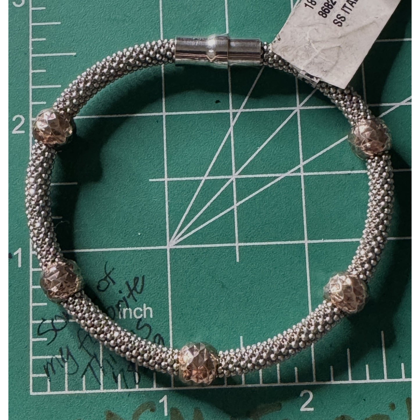 Brand New Italian Sterling Silver Mesh Bracelet w/ Bronze Faceted Beads SS Italy
