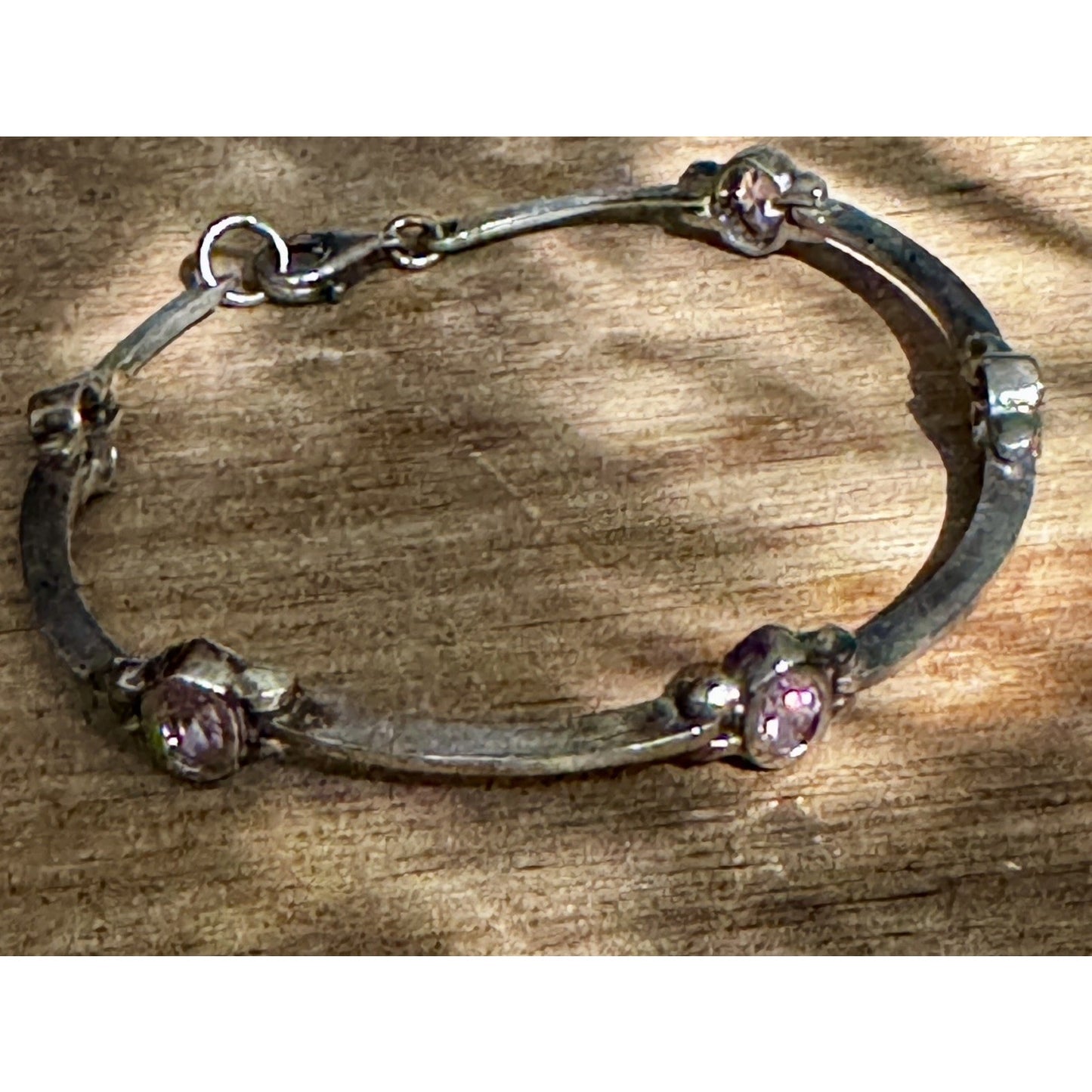 Vintage Pink Tourmaline Sterling Silver 5 Stone Link Bracelet 7.5” 90s - Y2K