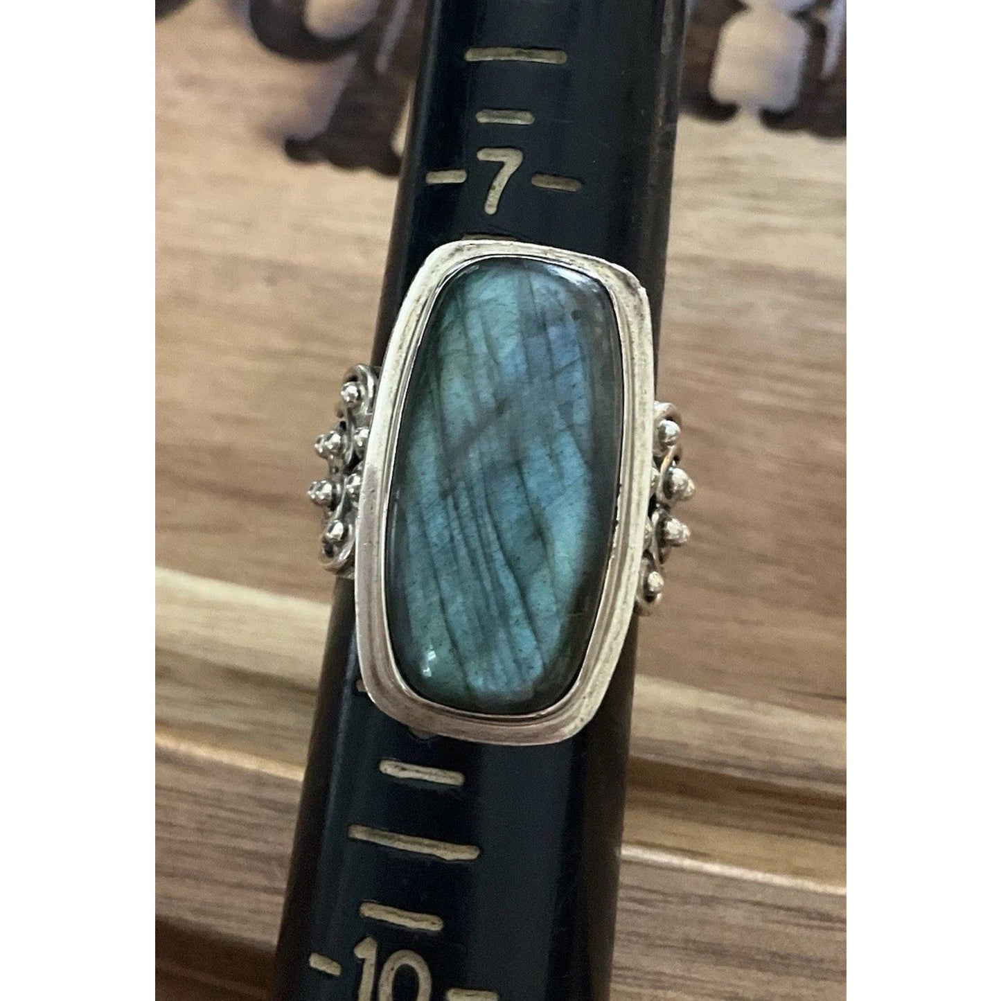 Sterling Silver Labradorite Ring Size 8 Large Statement Ring India 925