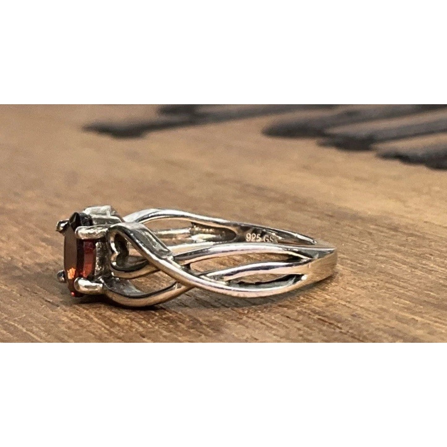 Sterling Silver Garnet Heart Infinity Ring 925 GSK Red Stone Ring Size 5