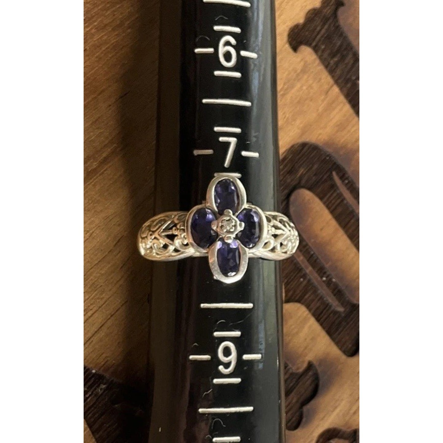 Vintage 925 Sterling Silver Amethyst Purple Gemstone Flower Ring Size 7.5