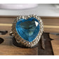 Sterling Silver Blue Heart Ring Adjustable Size 7 CZ Halo Romantic Gift Ring 925
