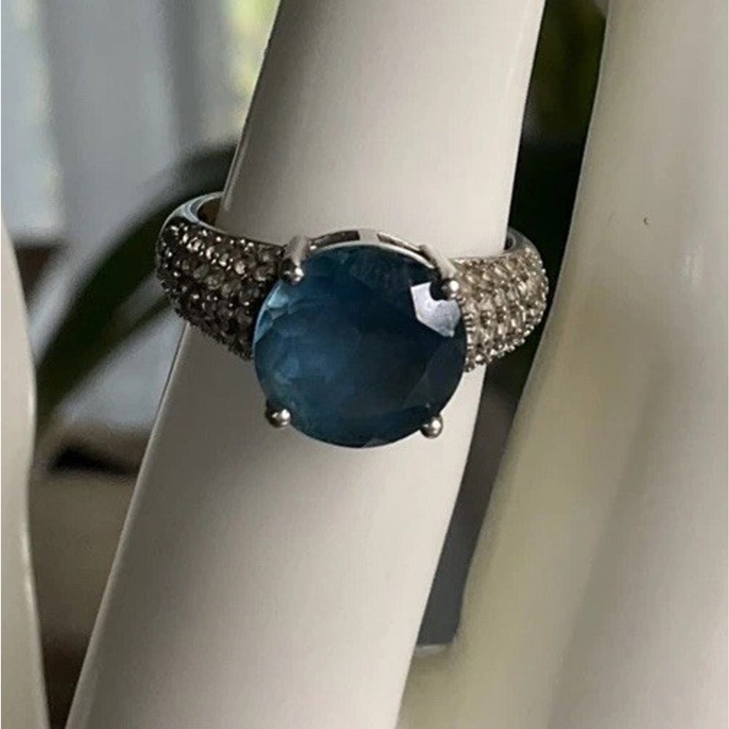 Sterling Silver Blue Stone Ring 925 Missing Stones Repair Craft Size 6.5