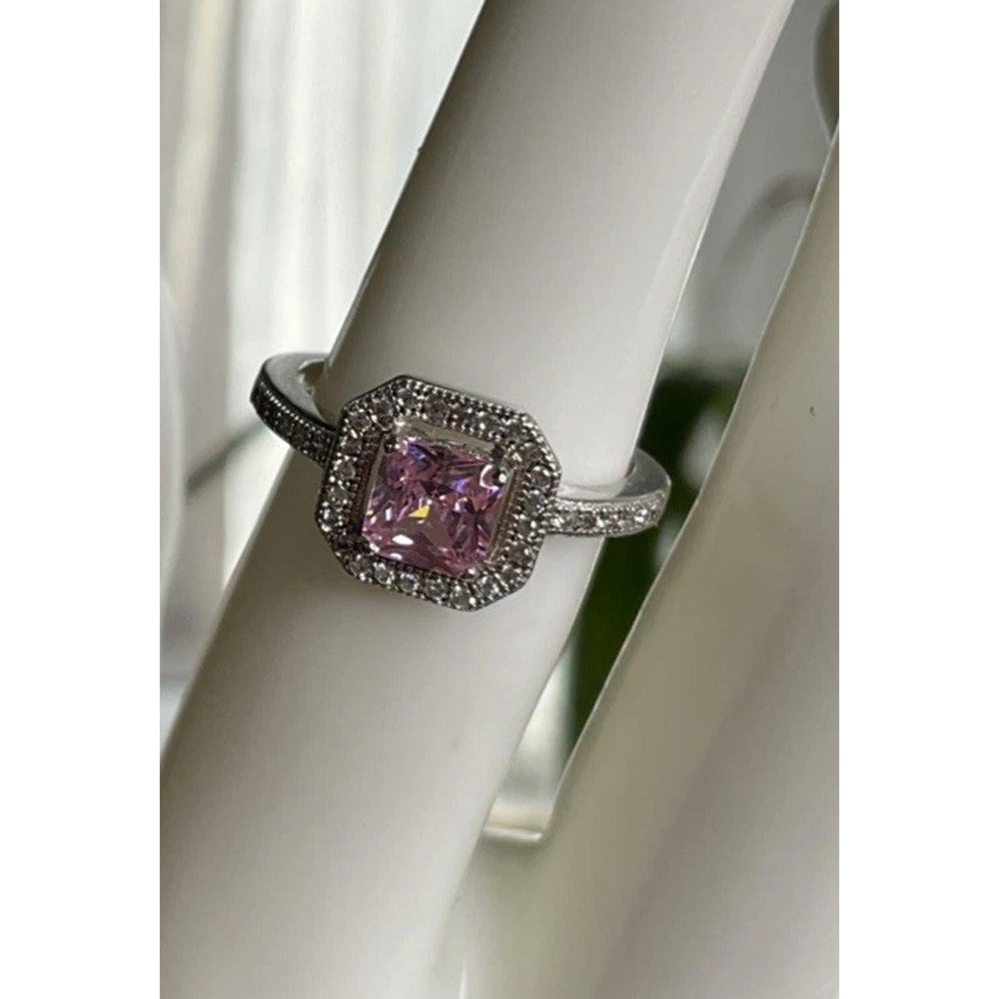 Sterling Silver Pink Cubic Stone Moissanite Size 6.5 Art Deco style