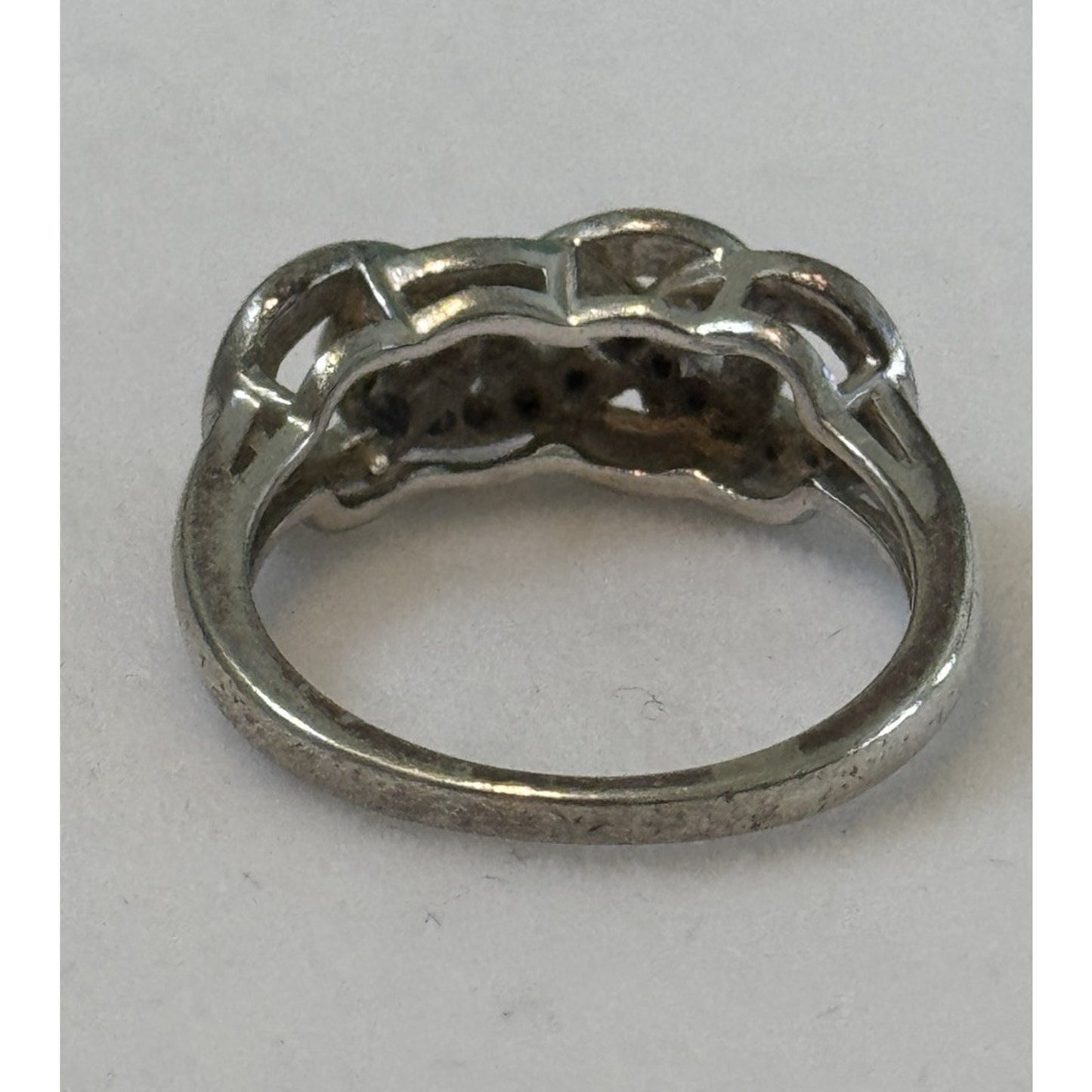 Vintage Pave Diamond Accent Sterling Silver Infinity Lovers Knot Ring Size 7