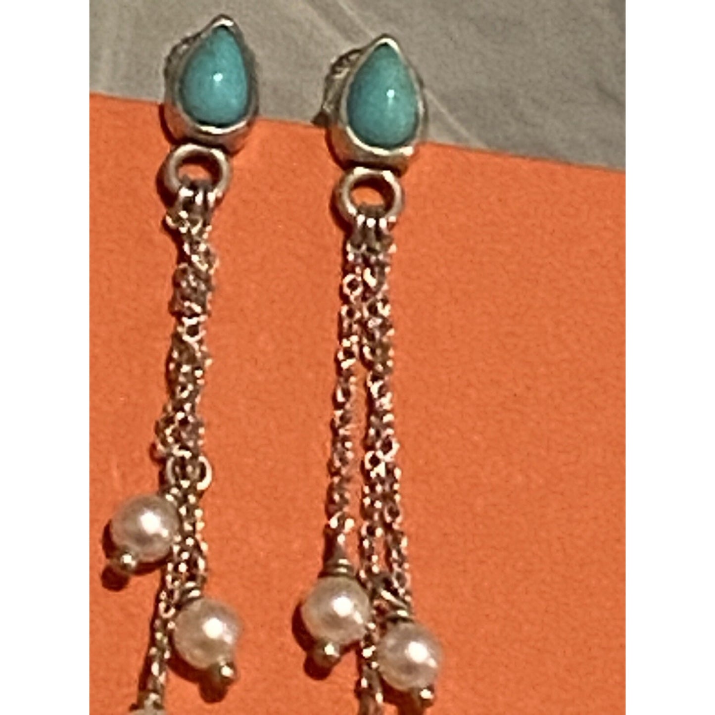 Pre owned James Avery Retired Rare HTF Silver Santorini Turquoise and Pearl Post Earrings