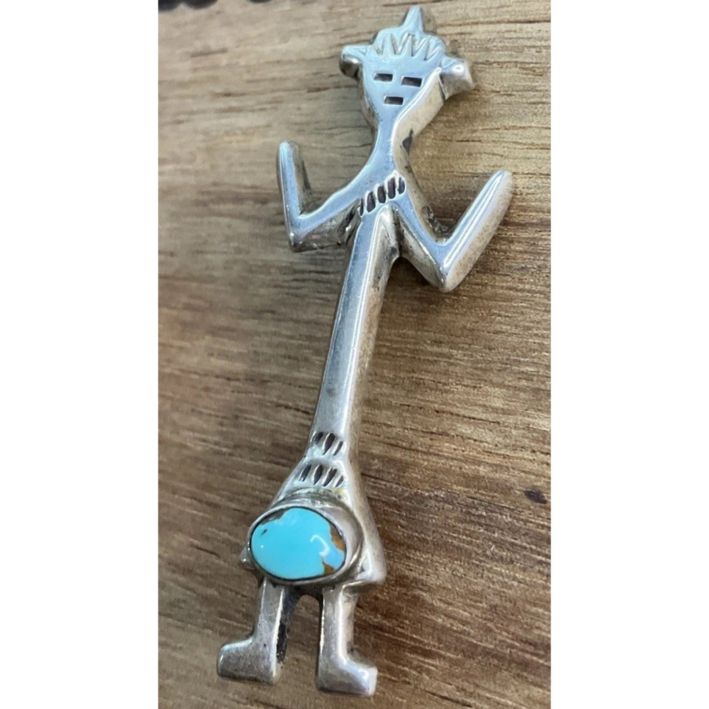 Vintage Turquoise Yei Figure Sterling Silver Brooch Southwestern Native American
