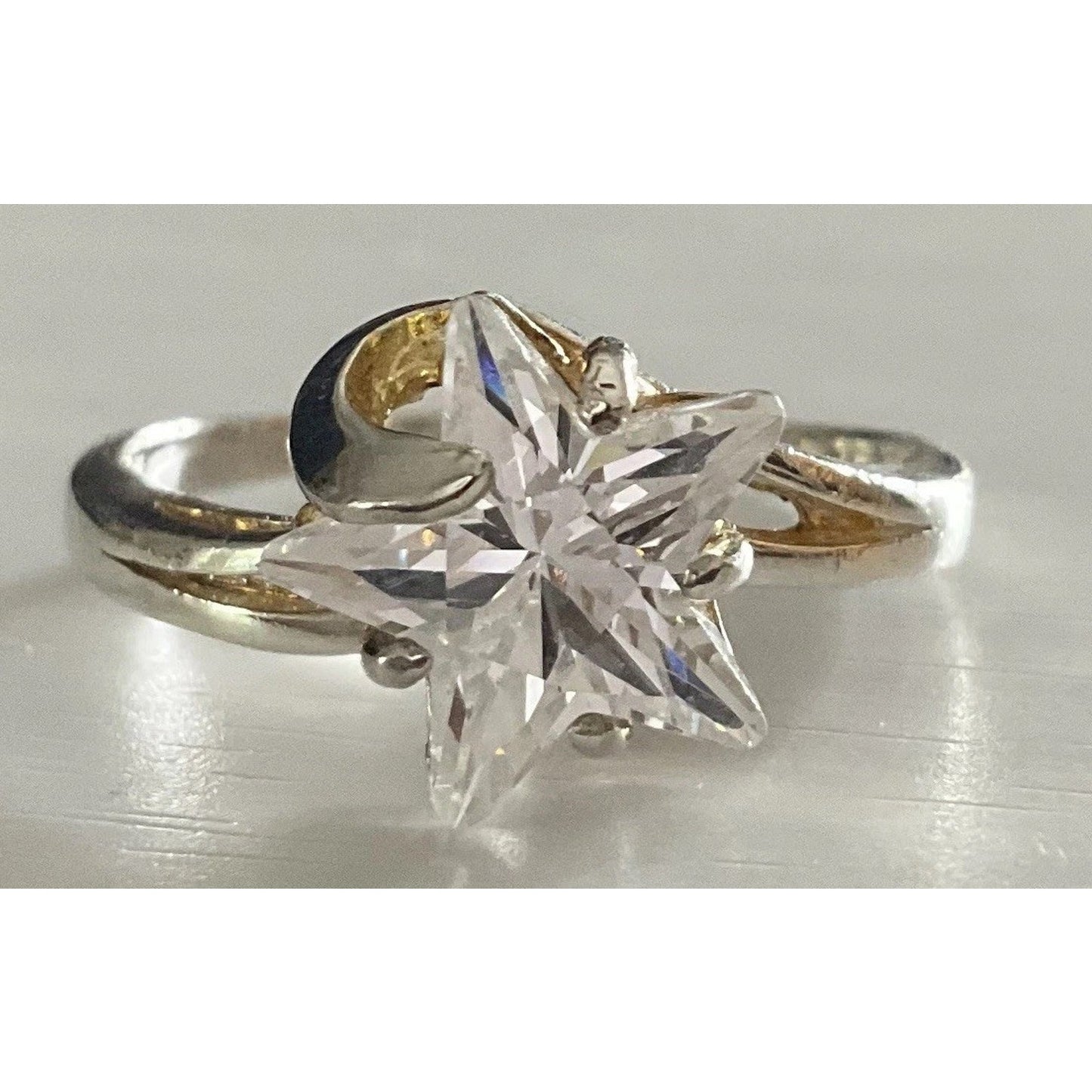 SETA Sterling Silver Star Ring 925 Clear CZ Star Statement Ring Size 8
