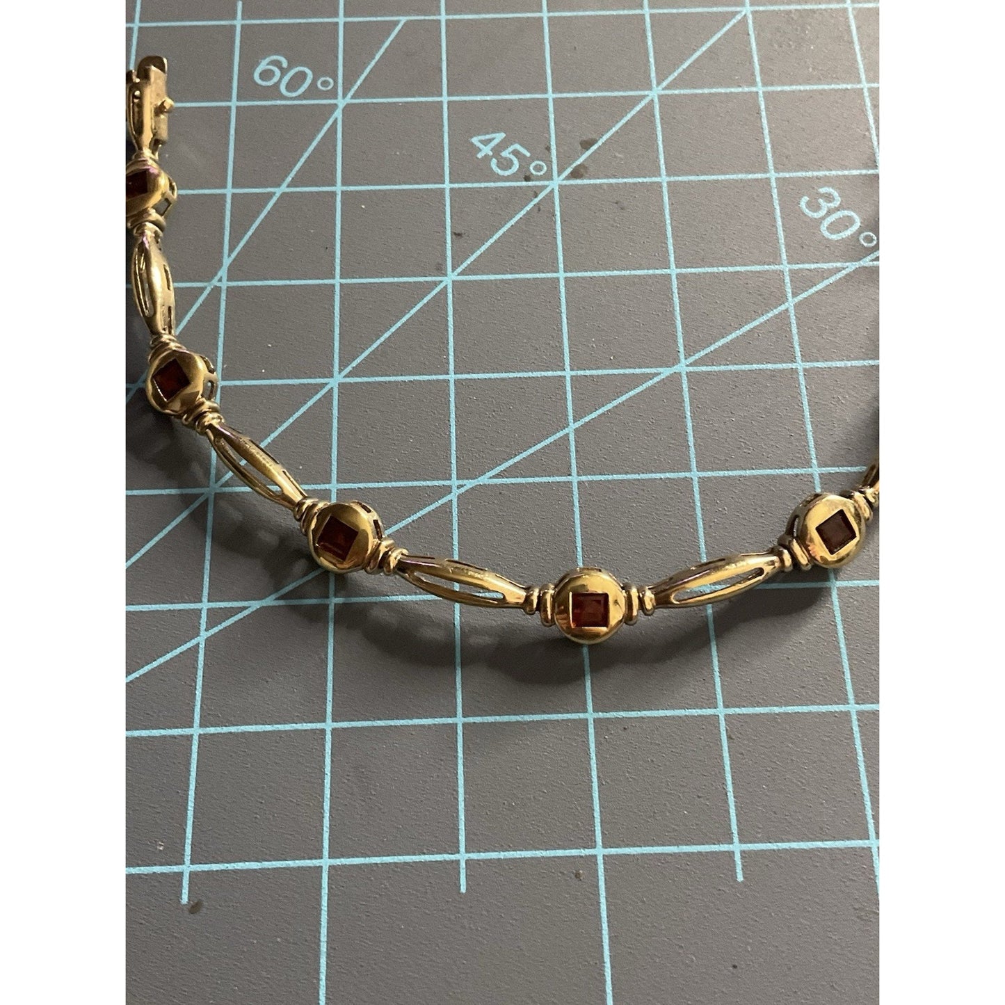 Vintage 925 Sterling Silver Gold Plated Garnet Link Bracelet 7.75” Thailand