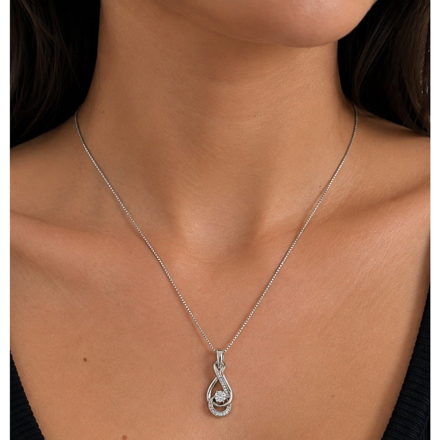 925 Sterling Silver Genuine Diamond Infinity Swirl Pendant Necklace 18” Italy 9g
