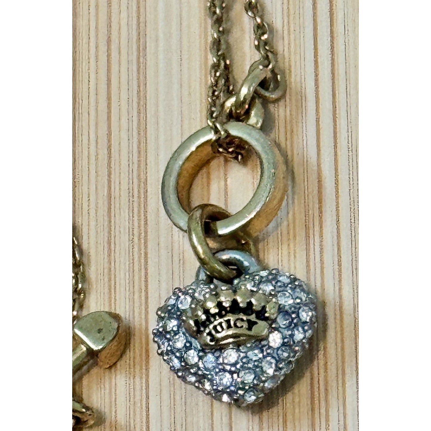Vintage Juicy Couture Gold Tone Pavé Crystal Crown Heart Toggle 16” Necklace Y2K