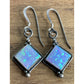 Vintage Sterling Silver Geometric Blue Iridescent Fire Opal Dangle Drop Earrings