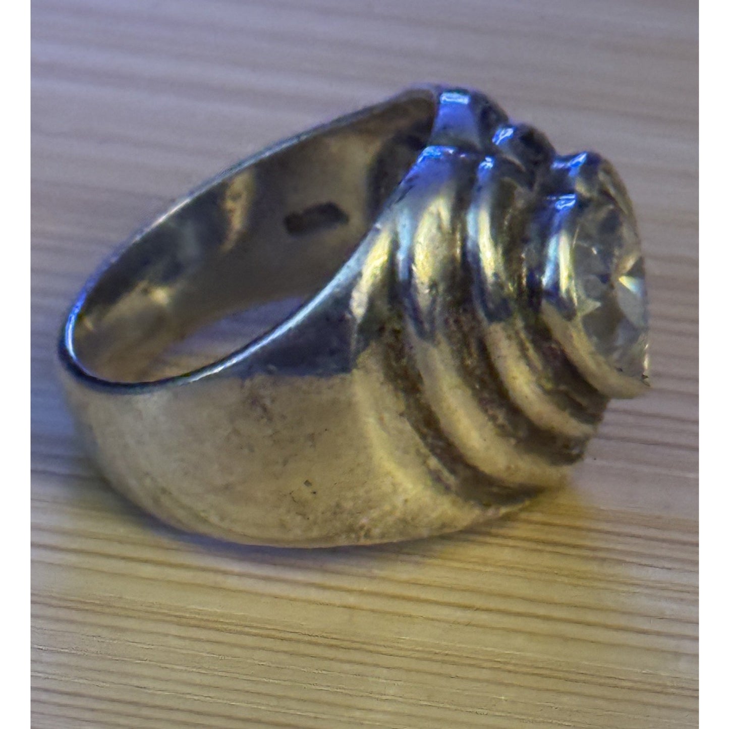 Vintage 925 Sterling Silver Heart CZ Cocktail Ring Size 7.5 Chunky 8g
