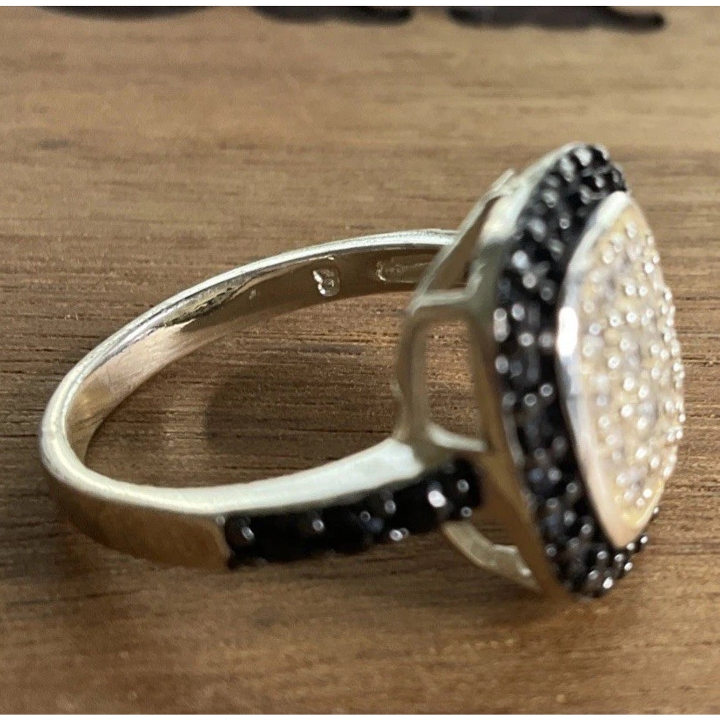 Sterling Silver Black & White CZ Halo Square Cushion Cluster Ring Size 7