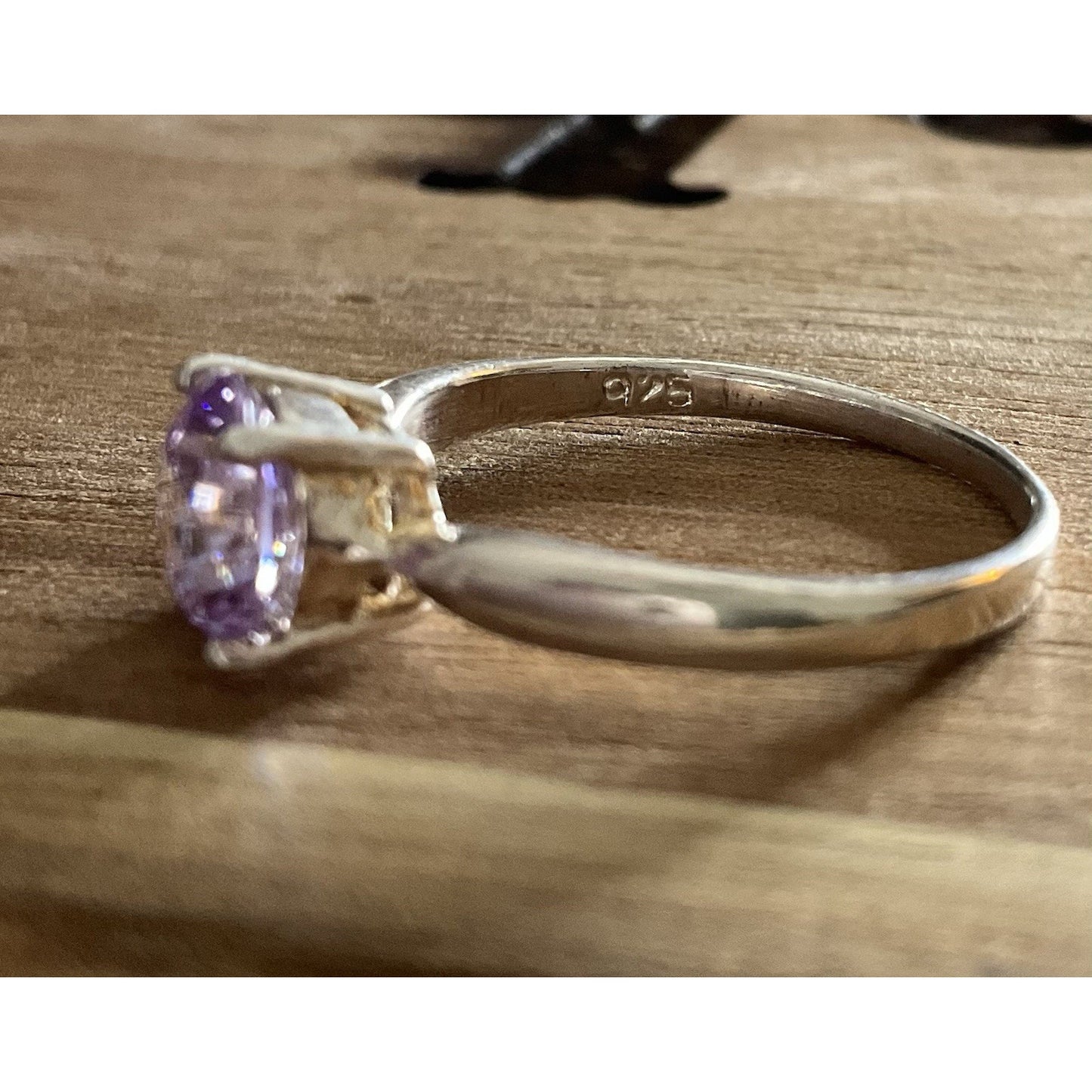 NF 925 Sterling Silver Purple CZ Ring Size 7 Solitaire Lavender Stone