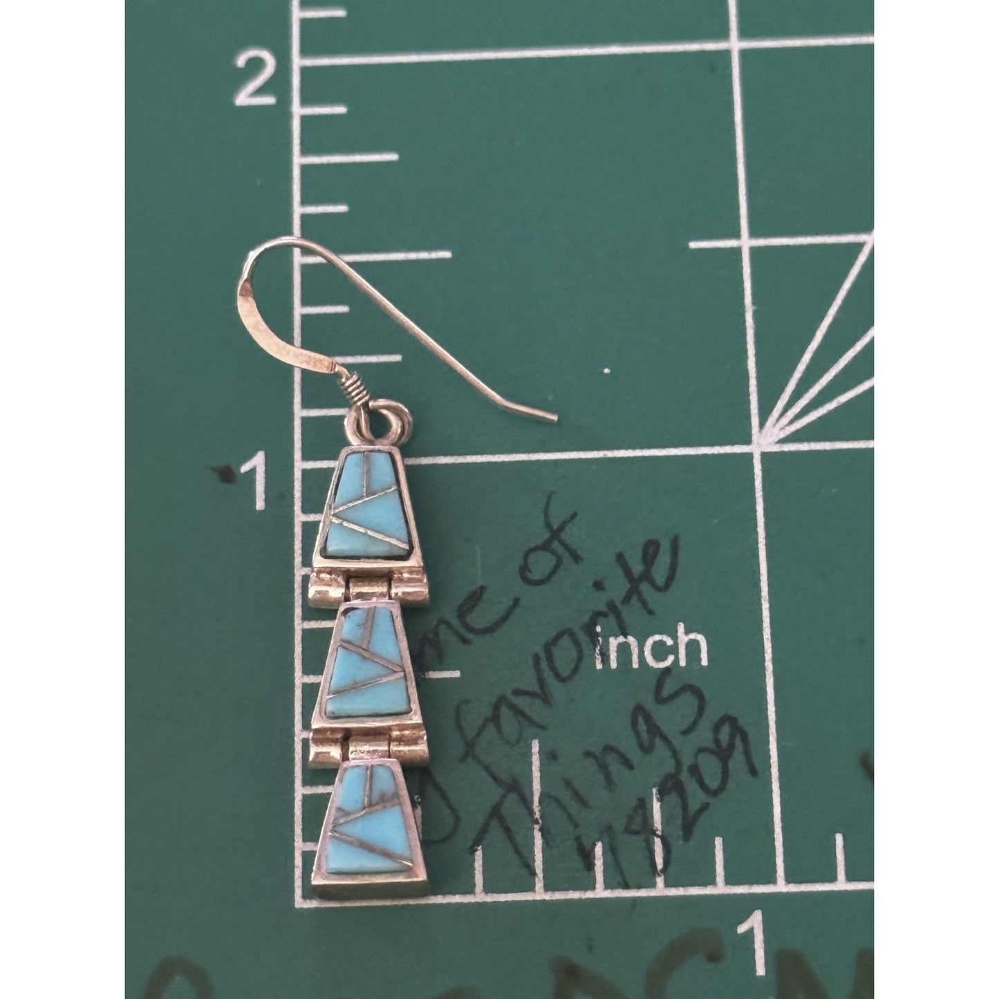 Vintage Sterling Silver Turquoise Inlay Southwestern Dangle Earrings 2.5”