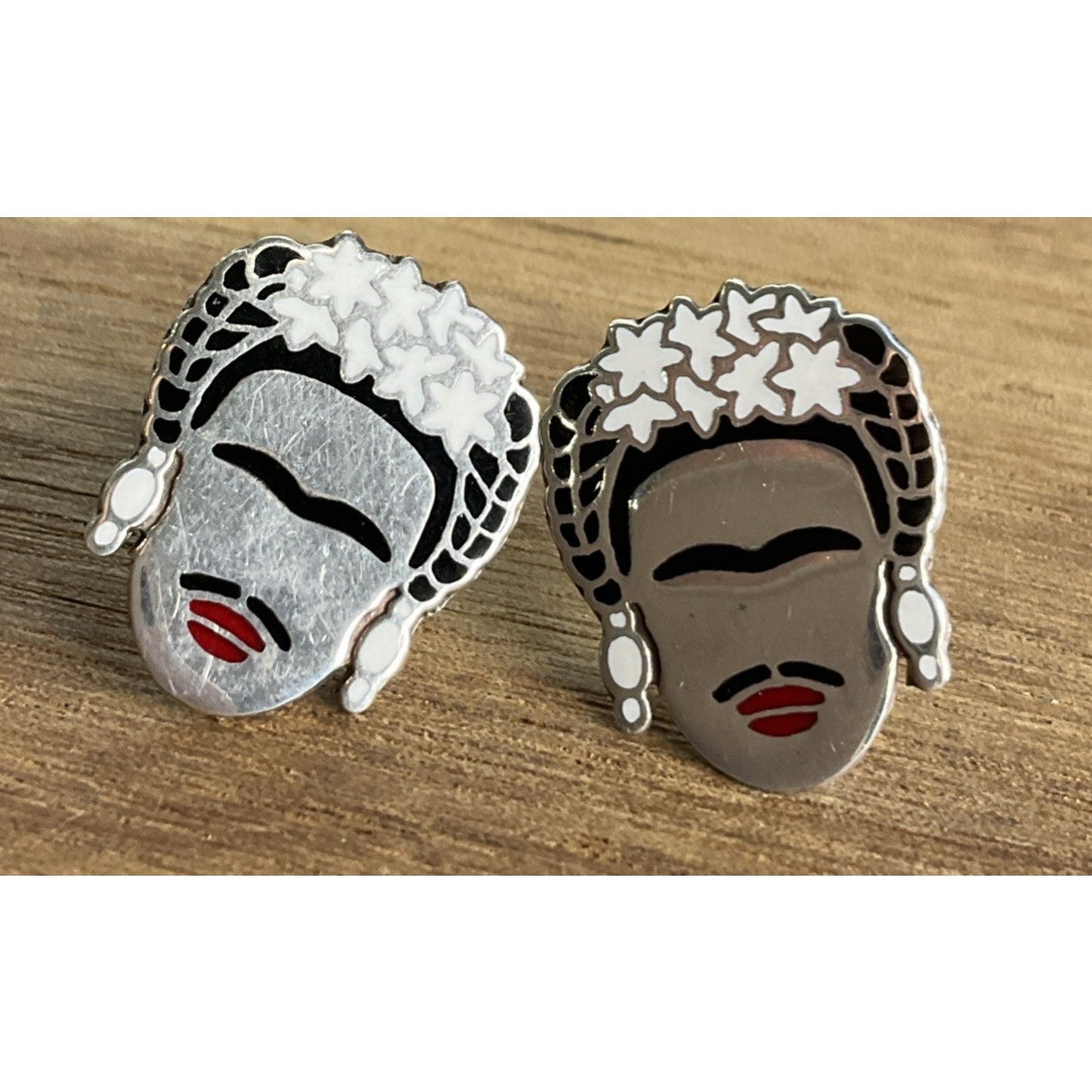 Sterling Silver 925 Frida Kahlo Style Face Stud Earrings