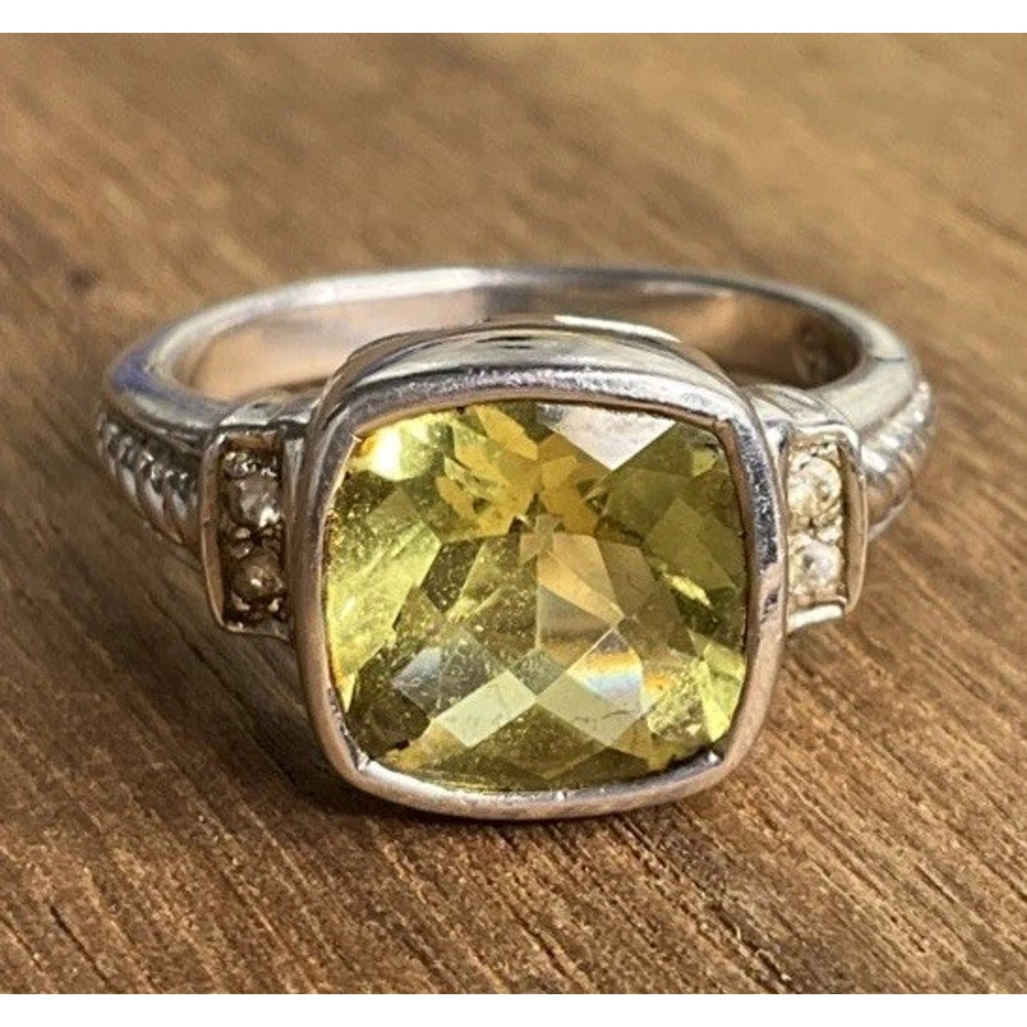 Sterling Silver Yellow Stone Ring Size 7 Cushion Cut Statement Ring 925