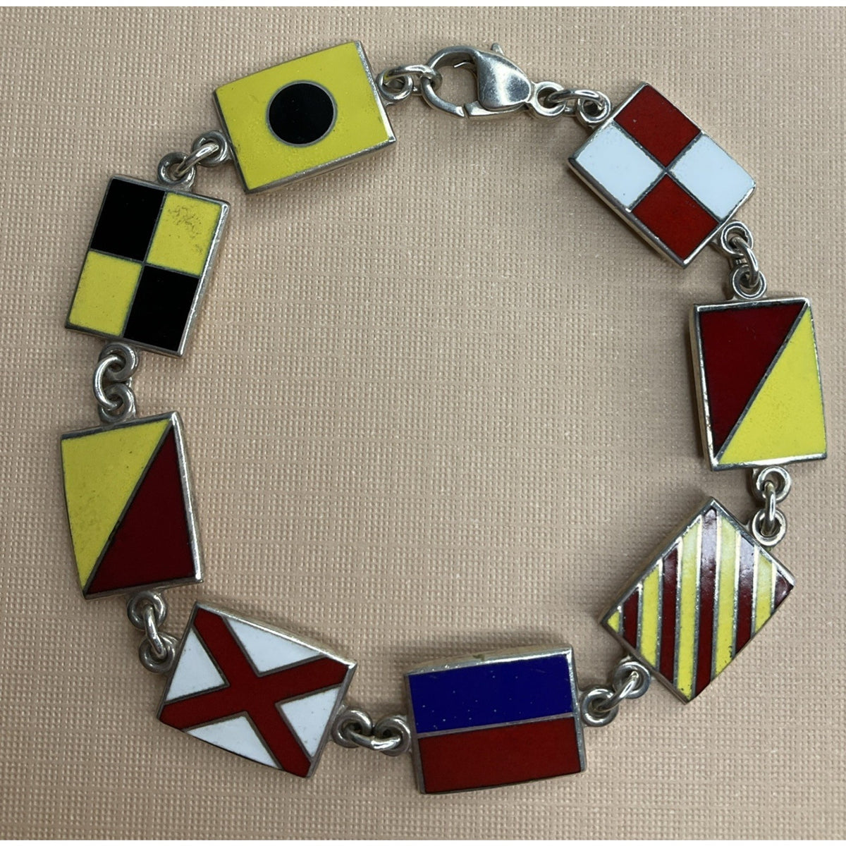 Vintage Sterling Silver Enamel Nautical Signal Flag Bracelet 18g 7.75”