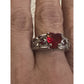 Sterling Silver Lab Created Red Heart Gemstone Ring 925 Filigree Size 8.5, 5.5g