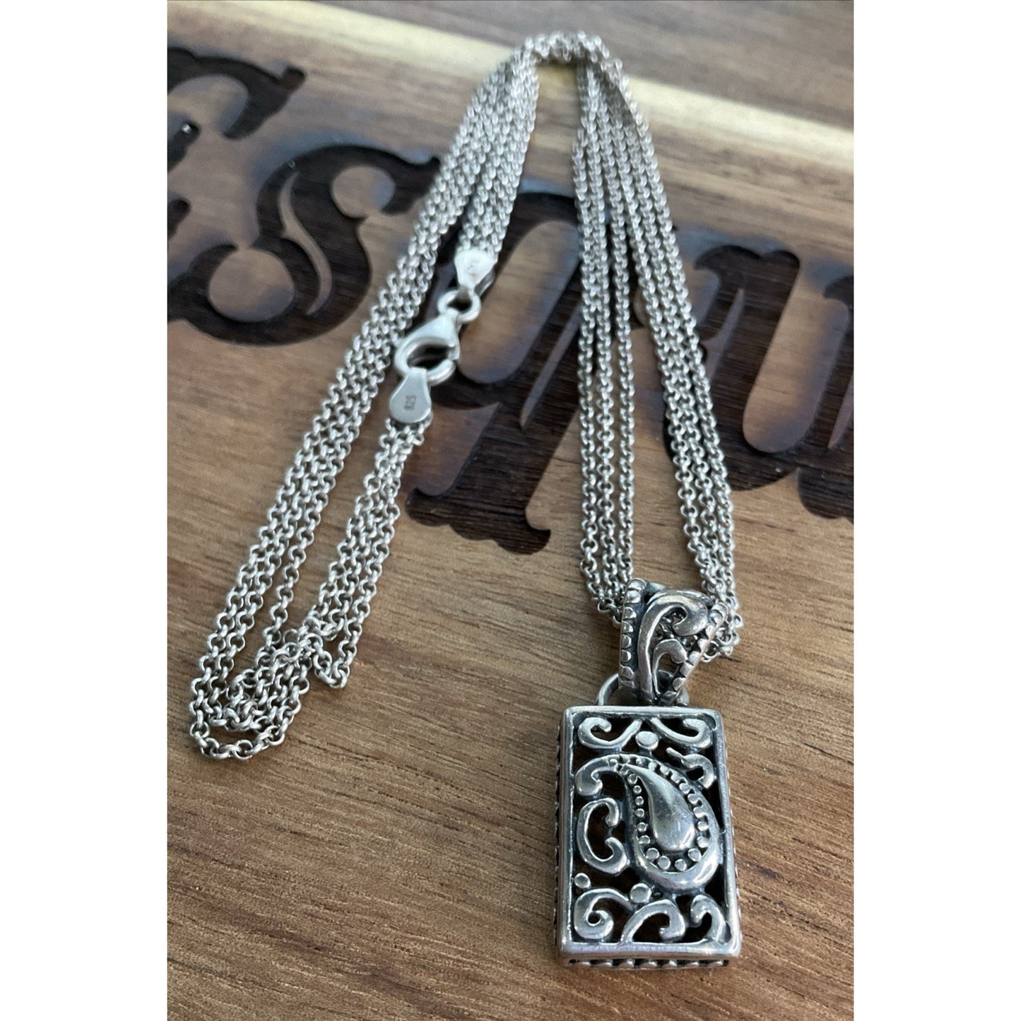Vintage Sterling Silver Ornate Pendant 925 Italy Multi Strand Necklace