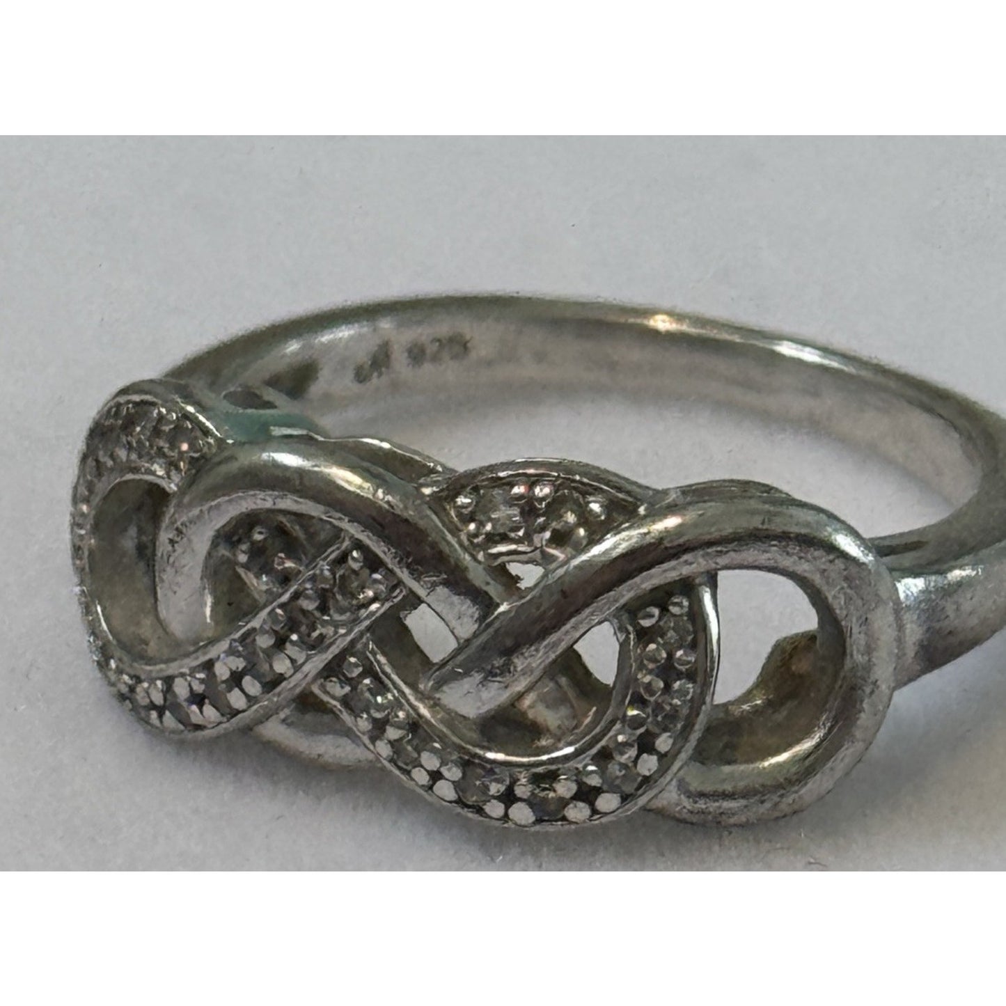 Vintage Pave Diamond Accent Sterling Silver Infinity Lovers Knot Ring Size 7