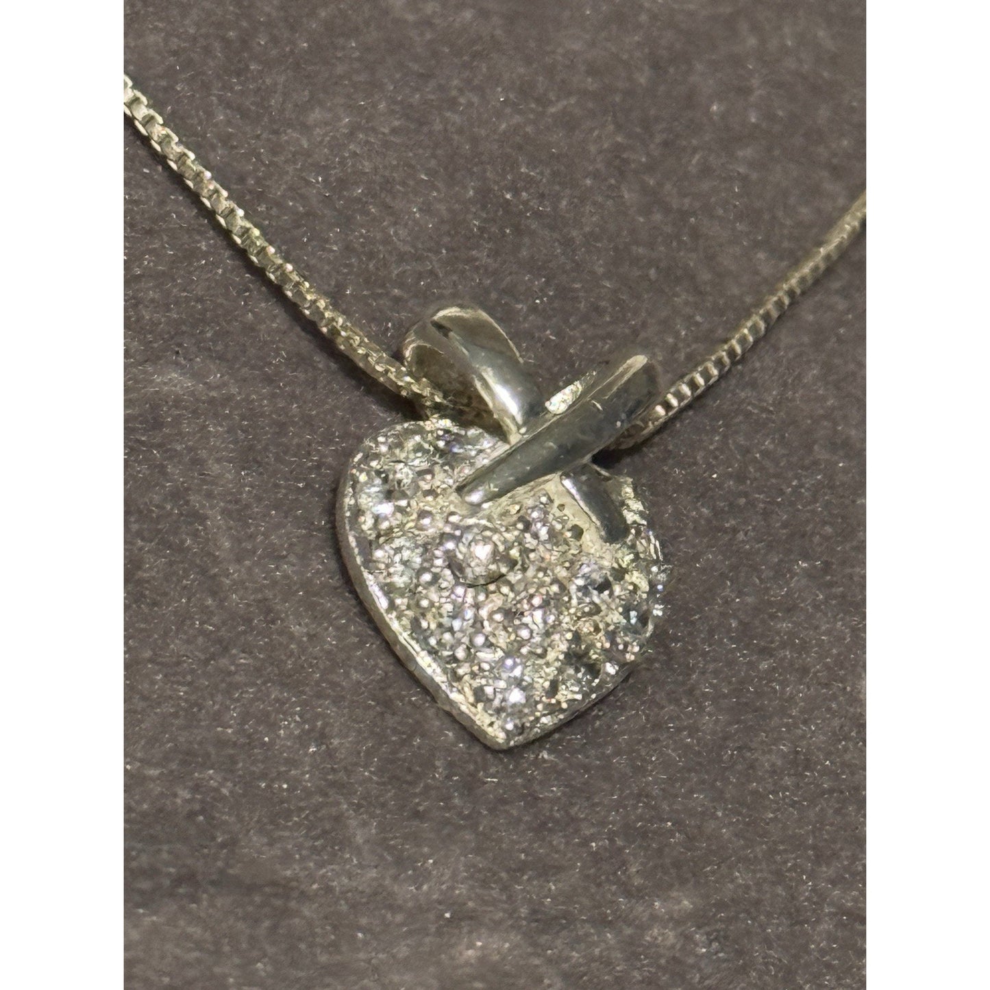 Sterling Silver 925 Pave CZ Heart Pendant w/ 925 Italy Box Chain Necklace