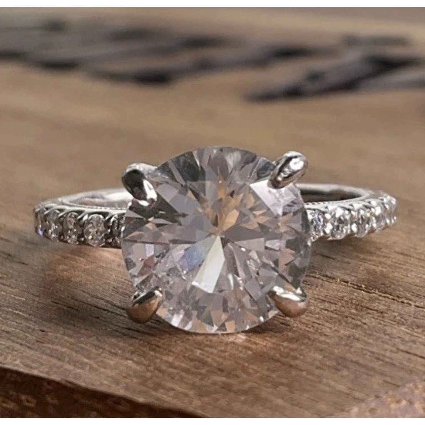 Carizza Sterling Silver Solitaire Bridal Ring Size 6.75 Large Round Engagement
