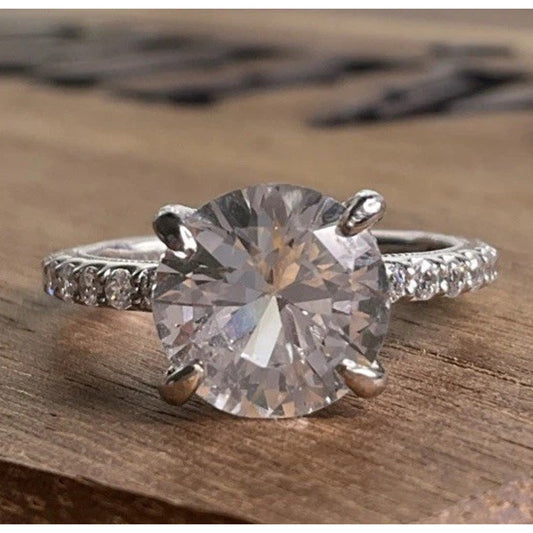 Carizza Sterling Silver Solitaire Bridal Ring Size 6.75 Large Round Engagement
