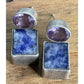 Vintage Sterling Silver Sodalite Amethyst Modernist Dangle Geometric Earrings