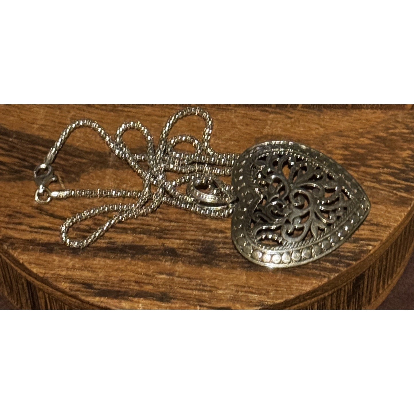 Vintage ATI Italy 925 Sterling Silver Filigree Heart Necklace 17” 10g