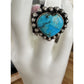 Navajo Kingman Turquoise Heart Sterling Silver Vintage Native American Ring Sz 7
