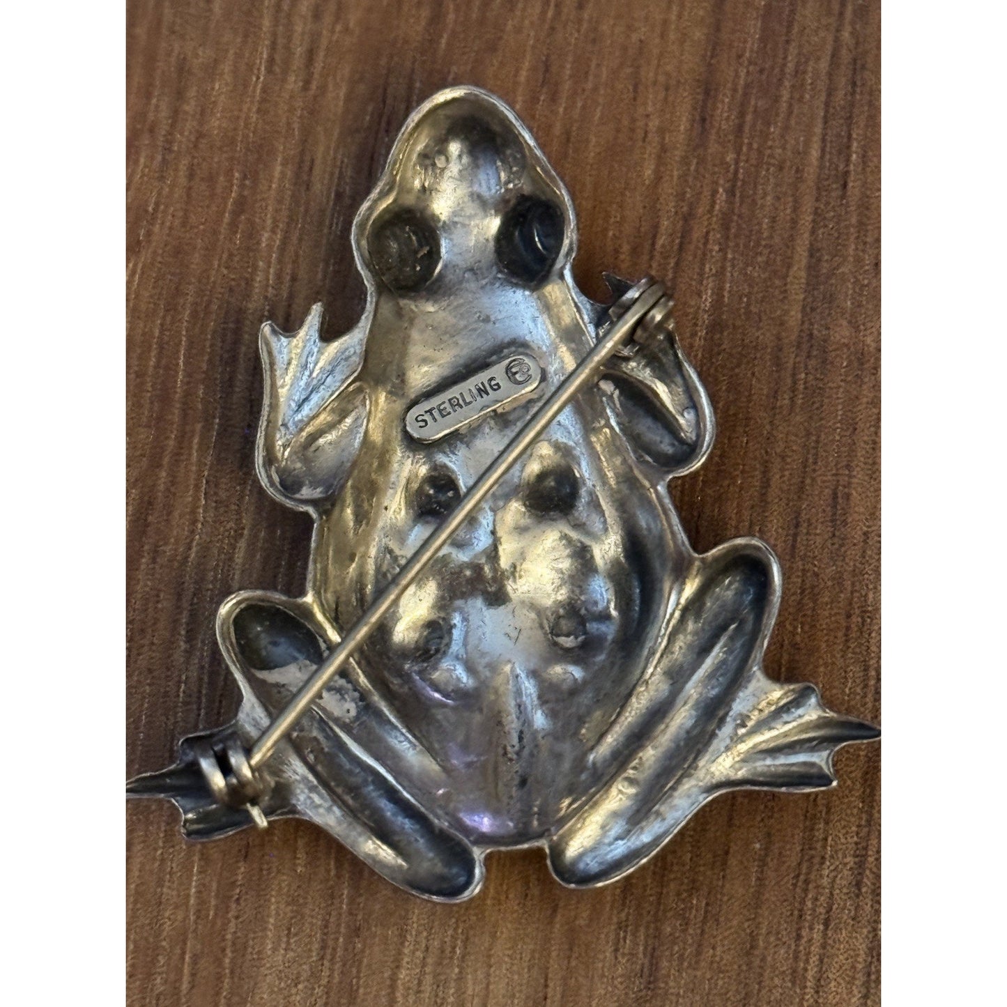 Vintage Sterling Silver Frog Brooch Pin 3D Textured 2.75” Artisan Signed 7.7 gr