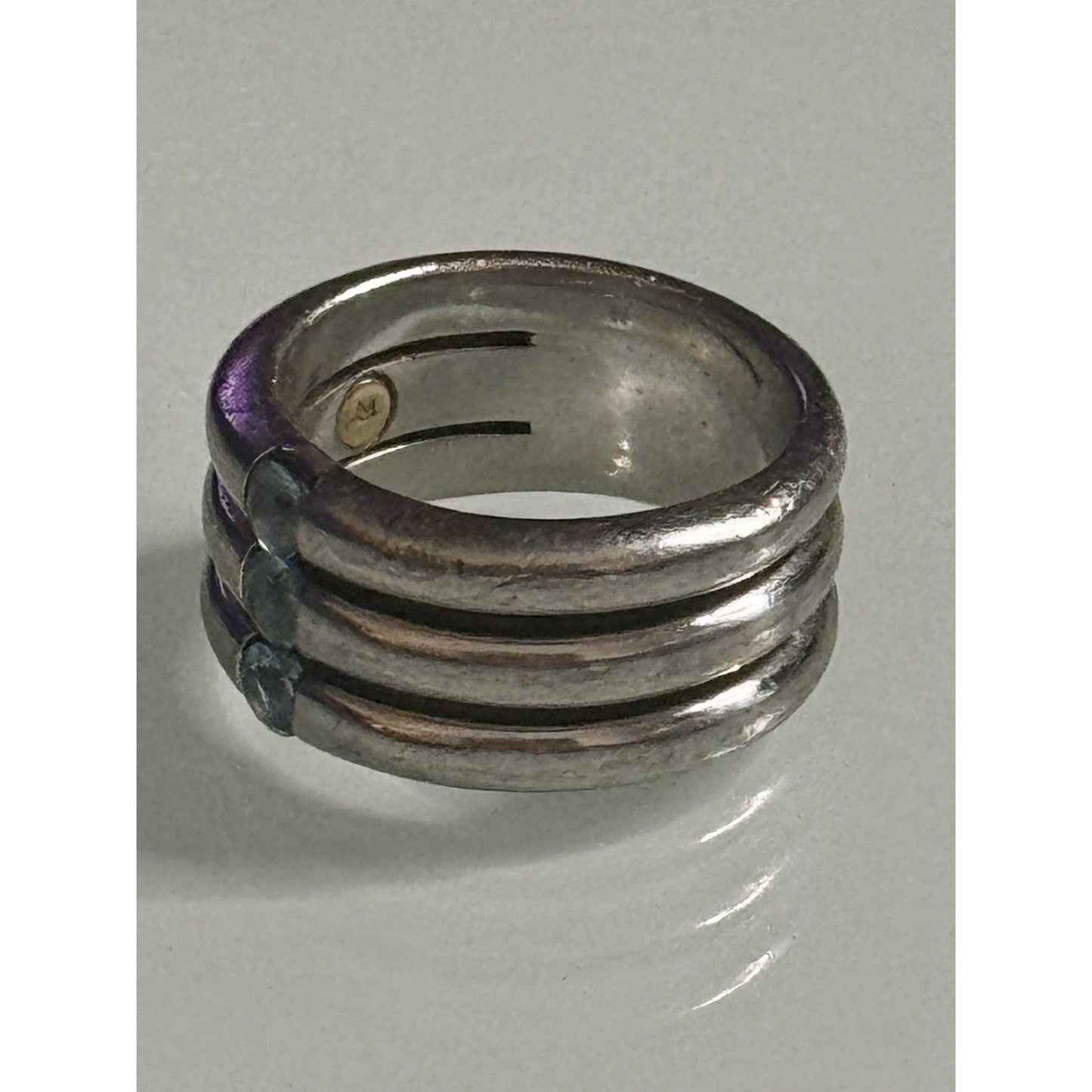 Vintage Sterling Silver Aquamarine Ring 3 Stone Artisan Size 7.5 10.7g