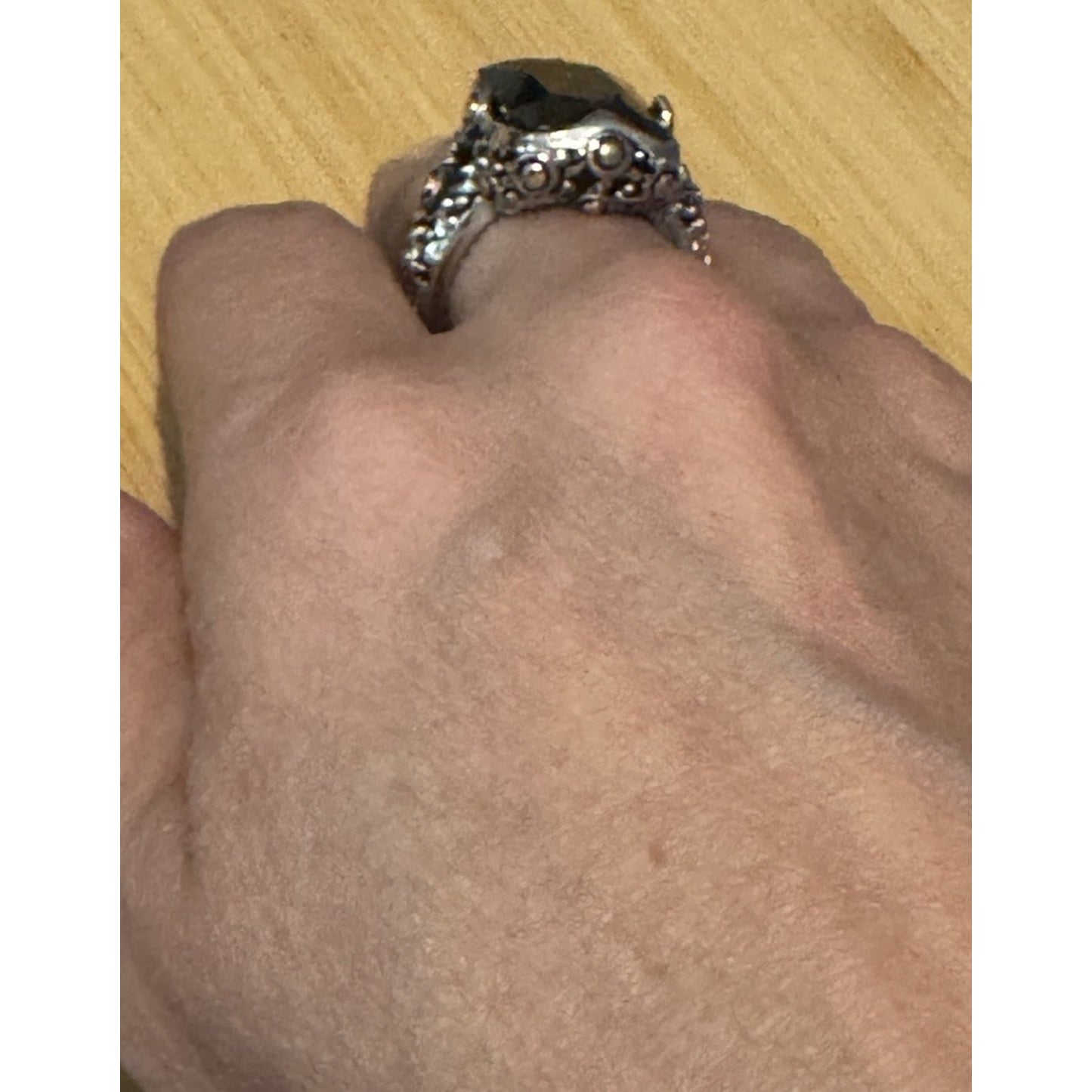 Vintage 18K GE Black Faceted Stone Cocktail Ring Gothic Victorian Revival Sz 8.5