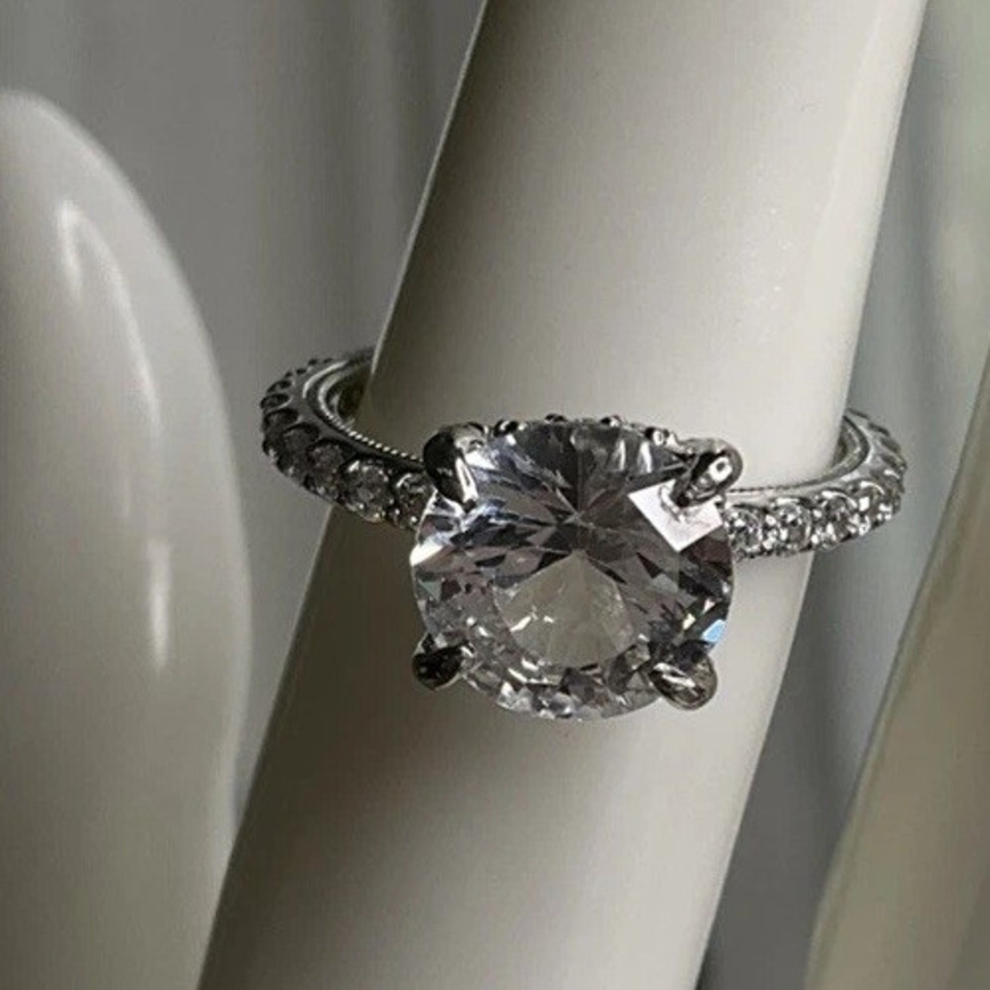 Carizza Sterling Silver Solitaire Bridal Ring Size 6.75 Large Round Engagement