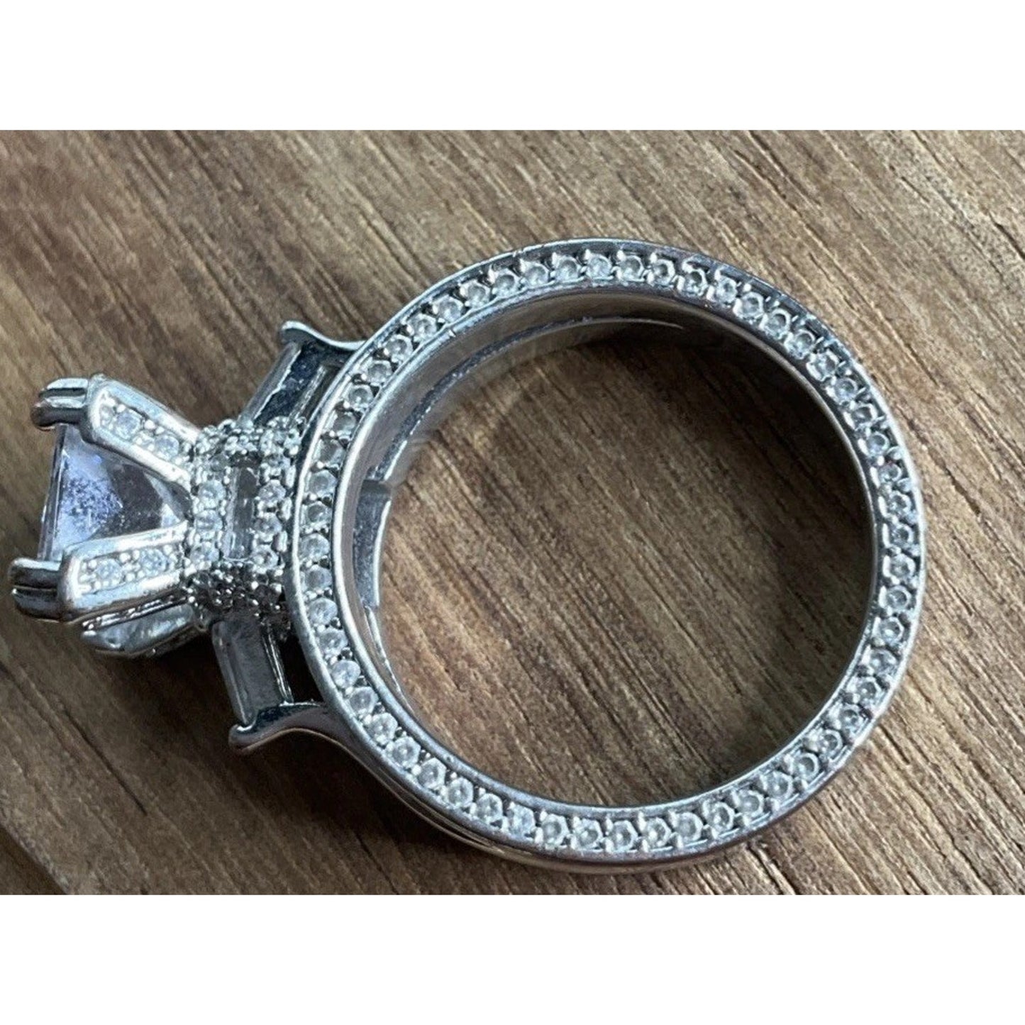 Large Square Cut CZ Ring Multi Band Sterling Silver Statement Ring 8.5