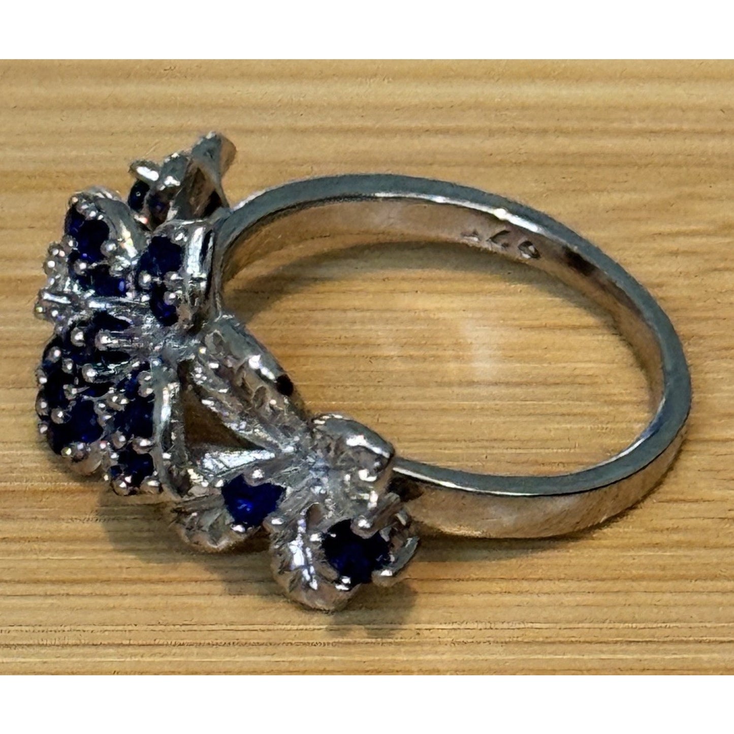 Sterling Silver Blue Sapphire Flower Ring Diamond Accent Floral Cluster Size 6.5