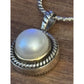 Vintage Sterling Silver & 14K Genuine Pearl Roped Pendant Necklace ATR 24”