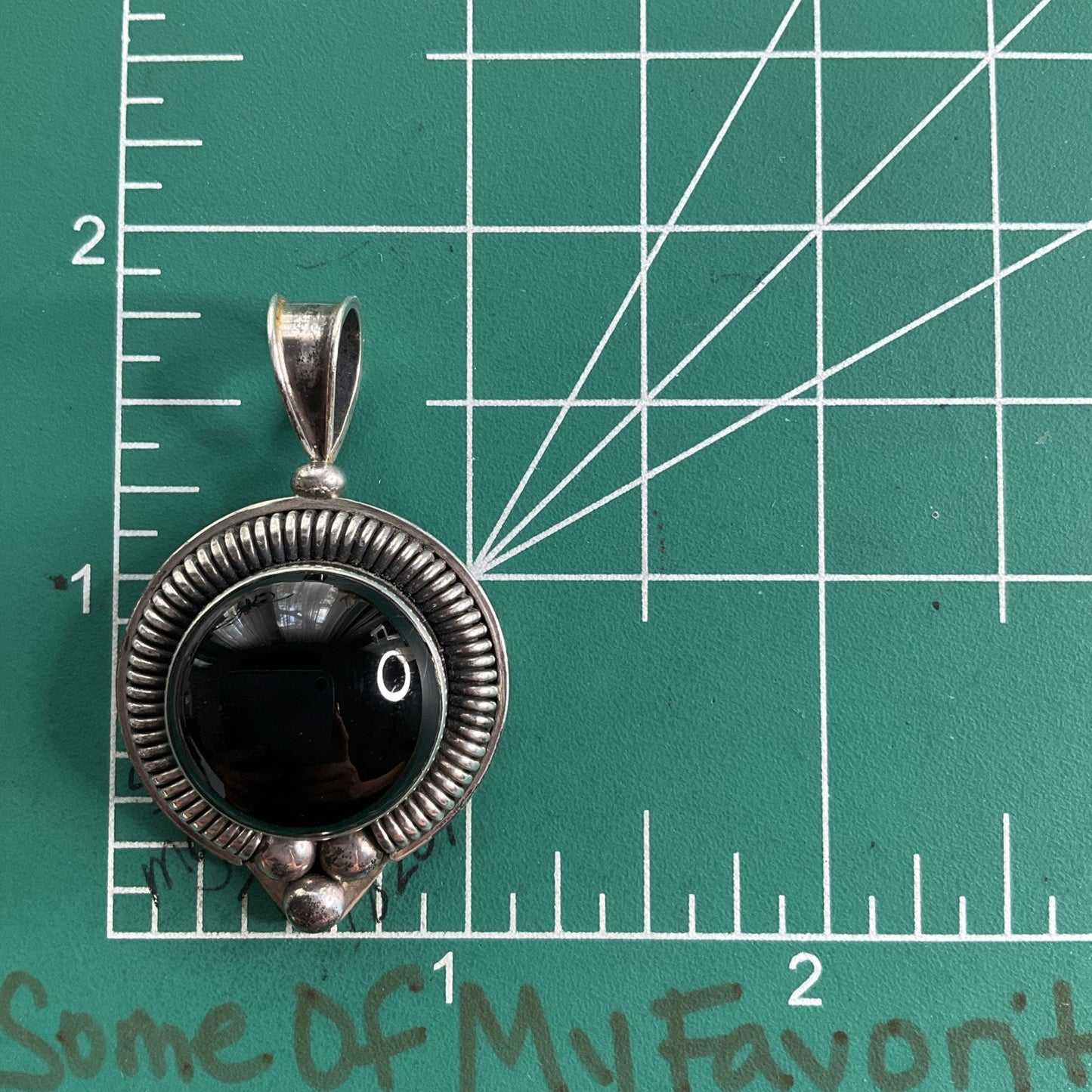 BA 925 Sterling Silver Black Onyx Pendant Large Statement Round Cabochon Vintage