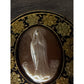Antique Style Madonna Cameo Brooch Black Gold Floral Damascene Pin
