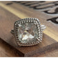 Vintage Sterling Silver Cushion Cut CZ Ring Size 7.5 Halo Engagement Style