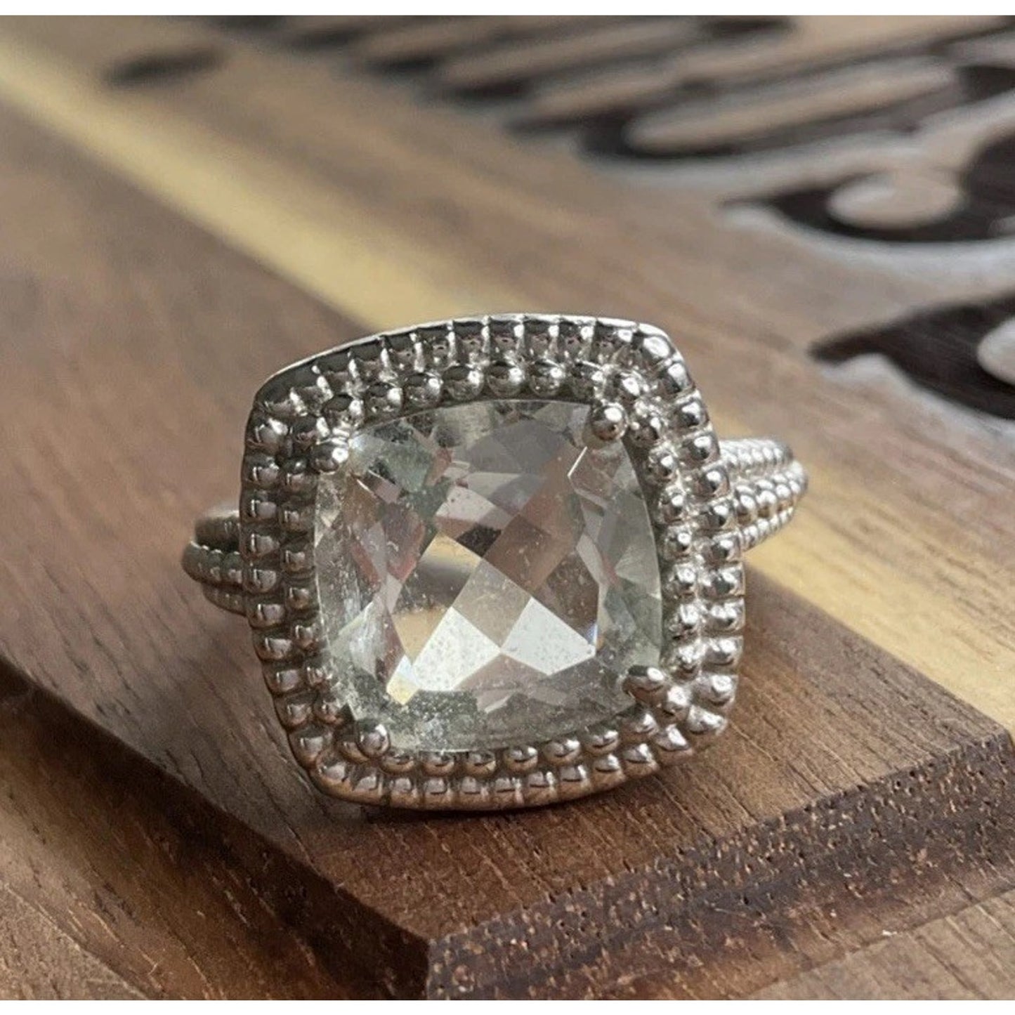 Vintage Sterling Silver Cushion Cut CZ Ring Size 7.5 Halo Engagement Style